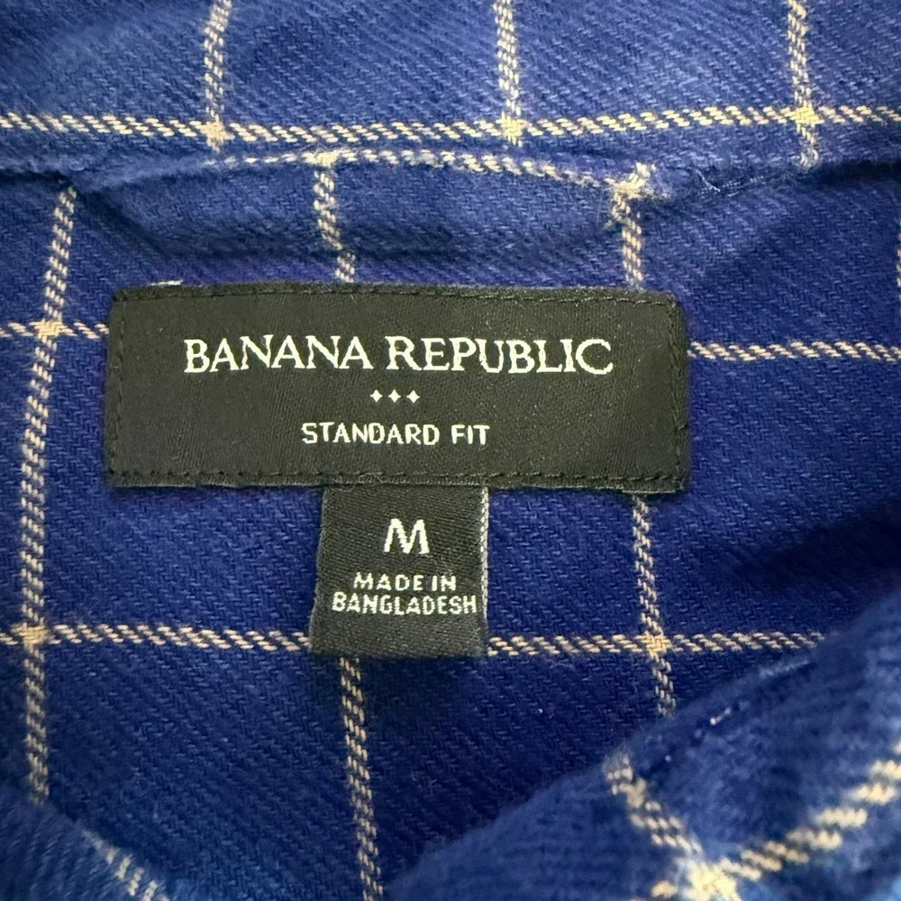 Banana Republic Mens Blue Plaid Button Up‎ Shirt Size M Flannel Classiccore